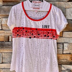 White and Red Star Print Women's Top